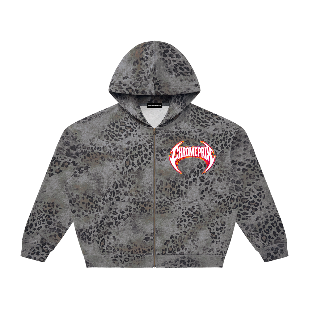 CHROMEPRIX "LEOPARD" GREY ZIP HOODIE