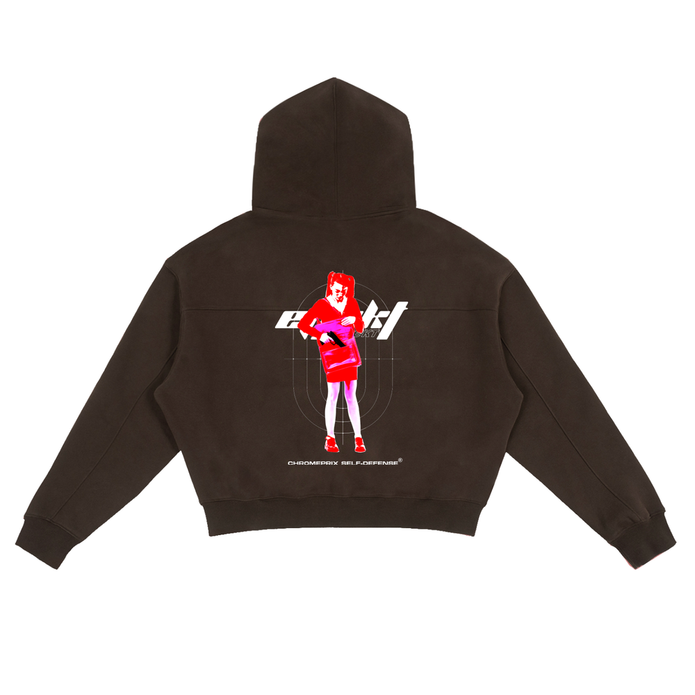 CHROMEPRIX X PROJECT EFFEKT "SCHOOLBAG" BROWN BOXY ZIP-UP HOODIE