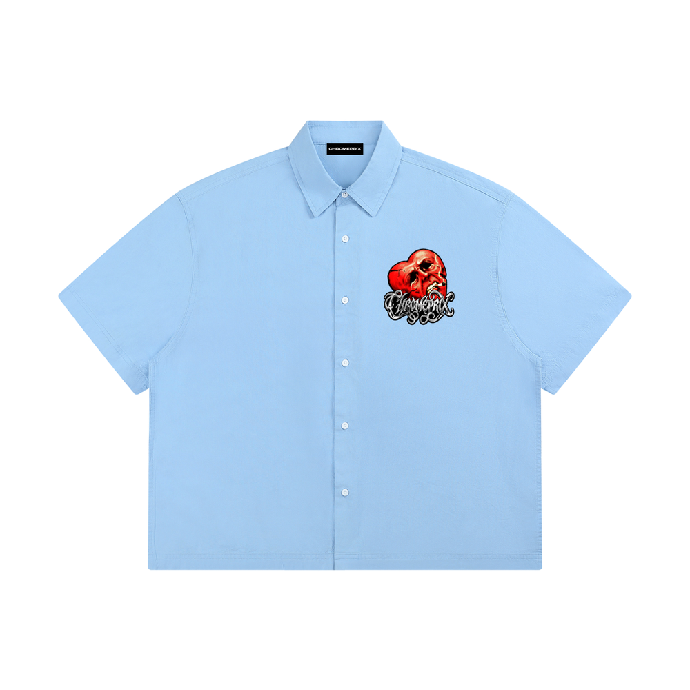 CHROMEPRIX "HEART" BLUE BOXY BUTTON SHIRT