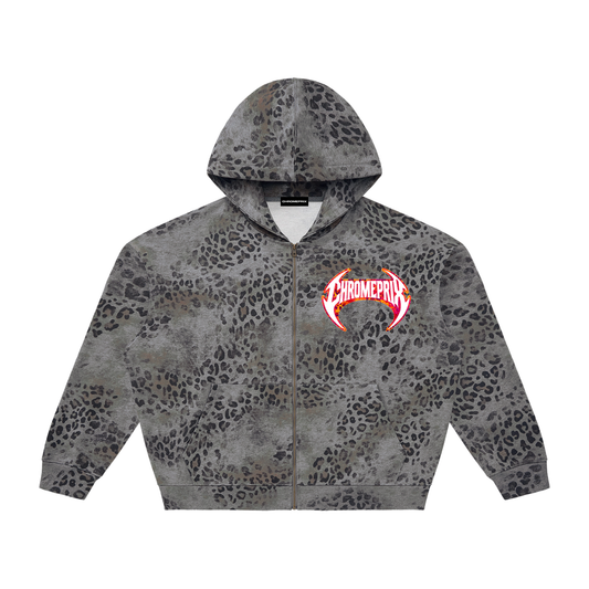 CHROMEPRIX "LEOPARD" GREY ZIP HOODIE