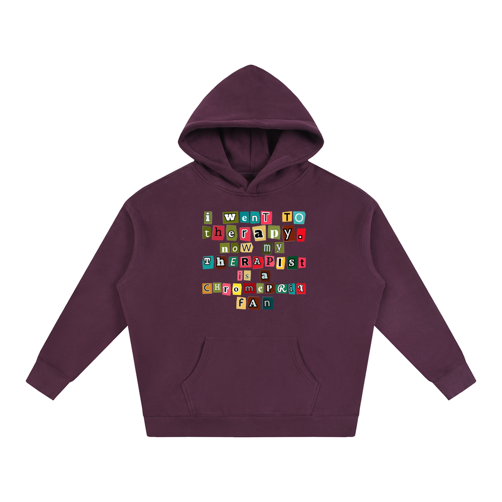 CHROMEPRIX "MY THERAPIST" PLUM FLEECED HOODIE