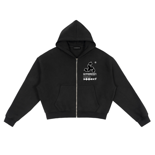 CHROMEPRIX X PROJECT EFFEKT "SCHOOLBAG" BLACK BOXY ZIP-UP HOODIE