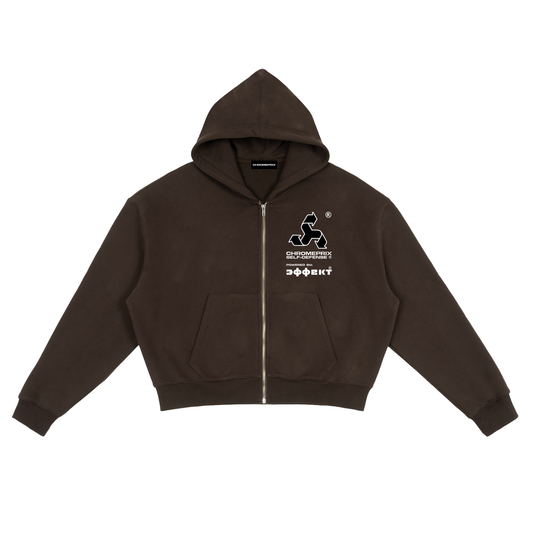 CHROMEPRIX X PROJECT EFFEKT "SCHOOLBAG" BROWN BOXY ZIP-UP HOODIE