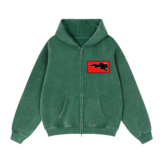 DVSK8 GREEN ZIP-UP FLEECED HOODIE