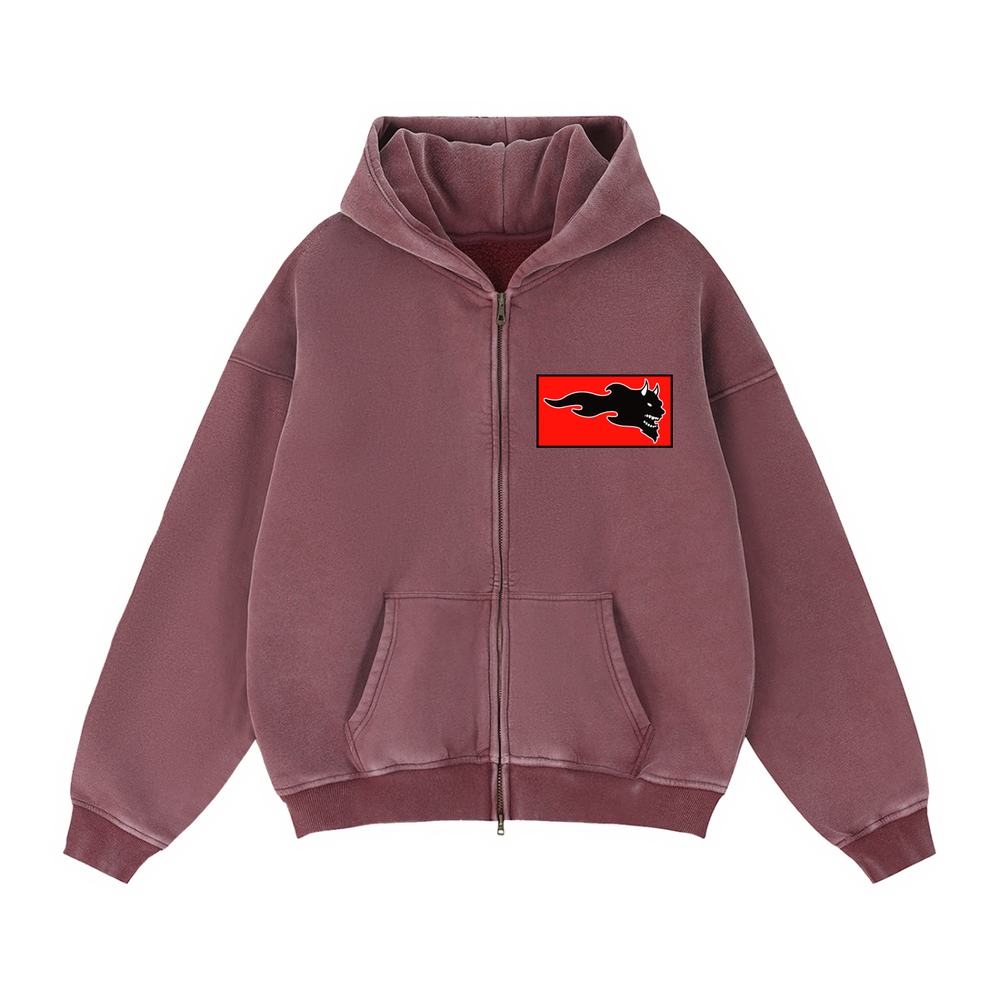 DVSK8 WINE-RED ZIP-UP FLEECED HOODIE