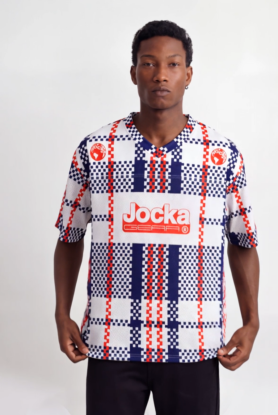 JOCKA GEAR PLAID AMERICAN FOOTBALL JERSEY